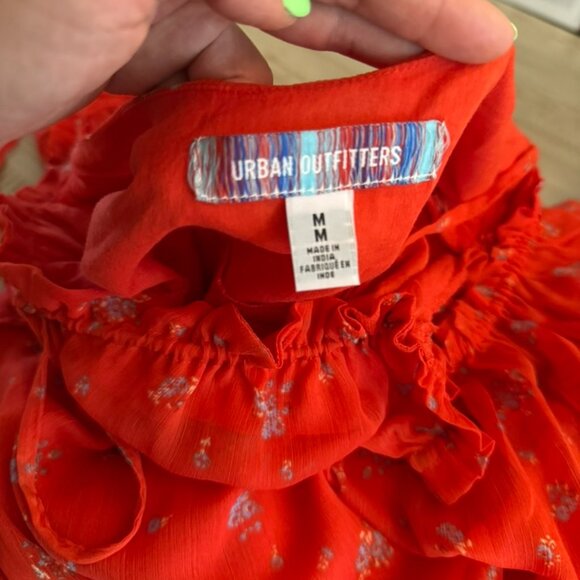 Urban Outfitters Becca Printed Red Floral Puff Sleeve Mini Dress Medium UO - Picture 9 of 11